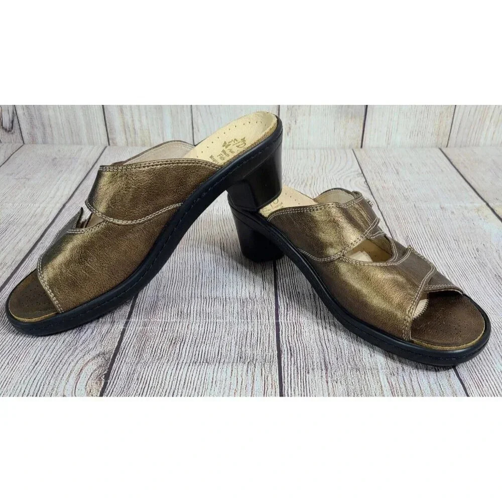 Fidelio Fidelia Heeled Leather Sandals Shoes Women's 38 7.5  Bronze Double Strap - Picture 3 of 12